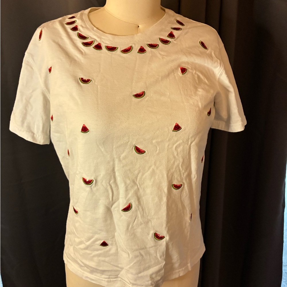 Vintage White Watermelon Embroidered Women's Top